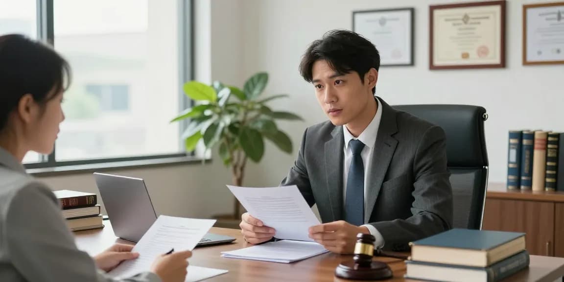 A cool way to improve legal outcomes with professional lawyer consulting client in modern office.