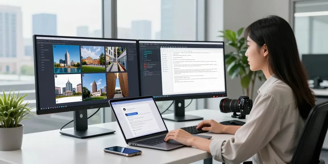 AI detector analysis in modern workspace with multiple monitors and digital interface