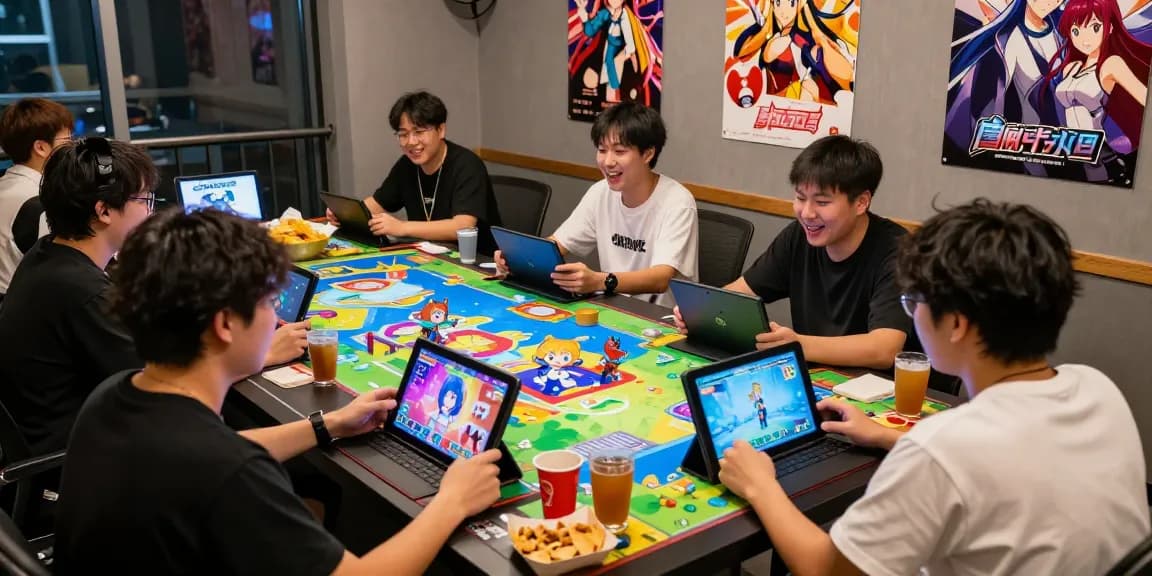 Exciting hentaigame gaming session with diverse players in colorful digital environments