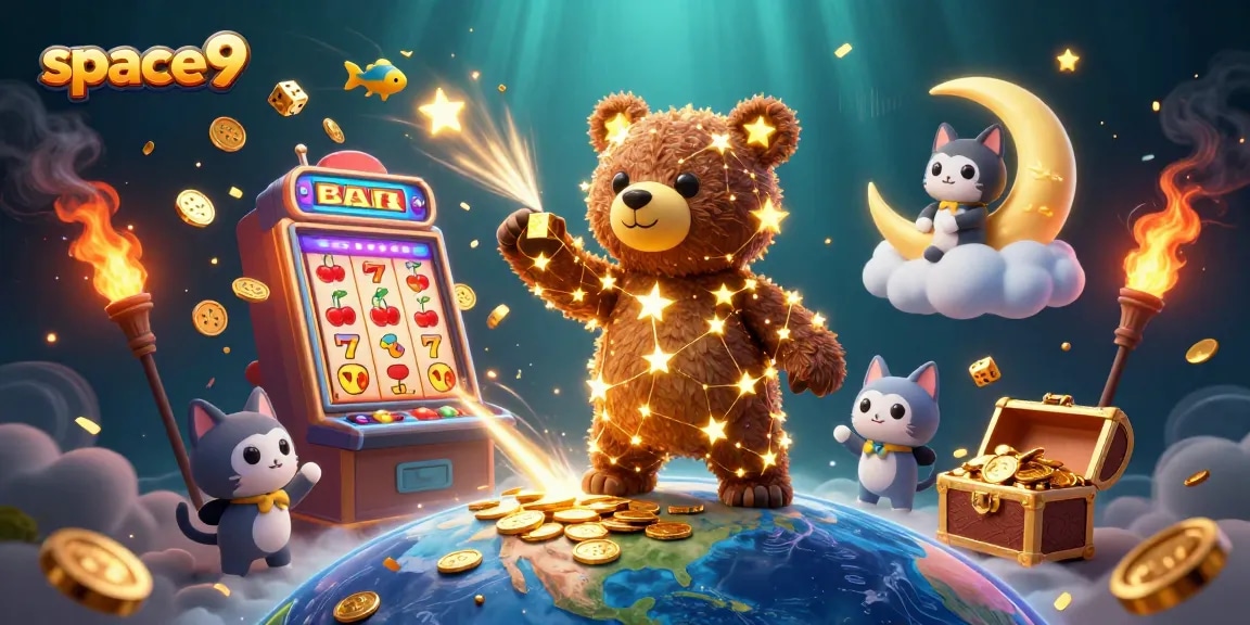 space9 offers exciting casino games with a 3D constellation bear and jackpot graphics.