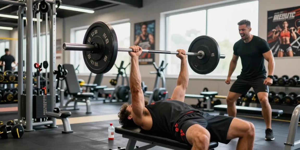 Muskelstarker Athlet hebt Gewichte im Steroidshop-Fitnessstudio und zeigt Stärke und Entschlossenheit.
