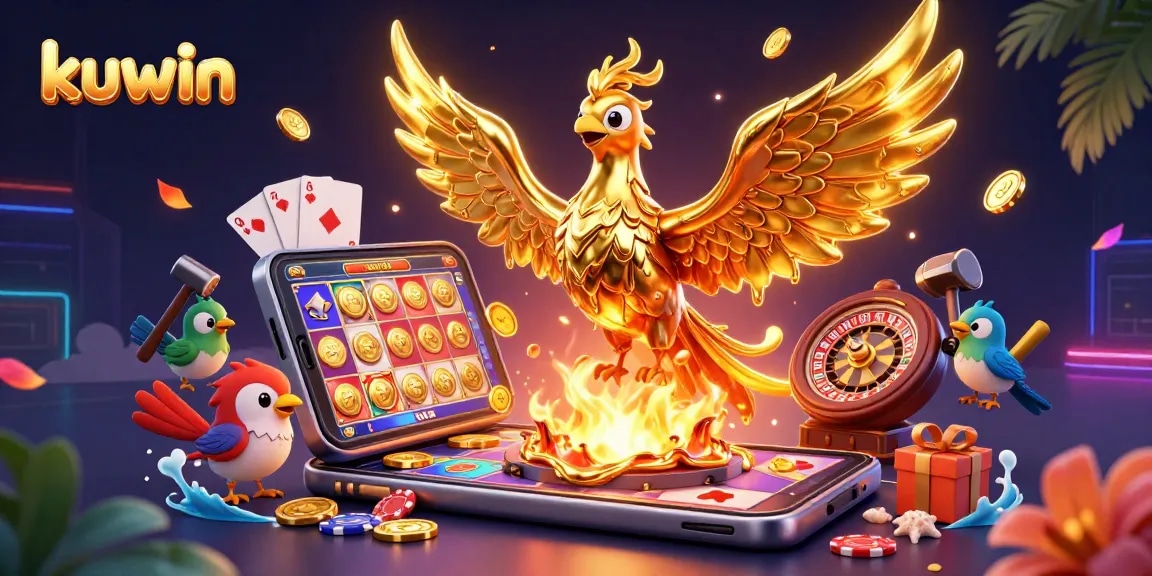 Experience kuwin with a 3D molten golden phoenix illustrating casino excitement and dynamic game action.