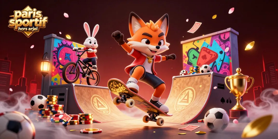 Engagez-vous dans le paris sportif hors arjel avec une image dynamique de personnages amusants et des éléments de jeu.