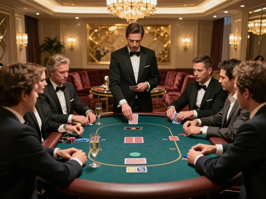 tr88 vip players engaged in strategic poker hands at a luxurious casino table