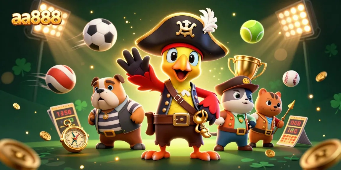 Experience thrilling action with aa888 including sports balls, a pirate captain, and lots of gold!