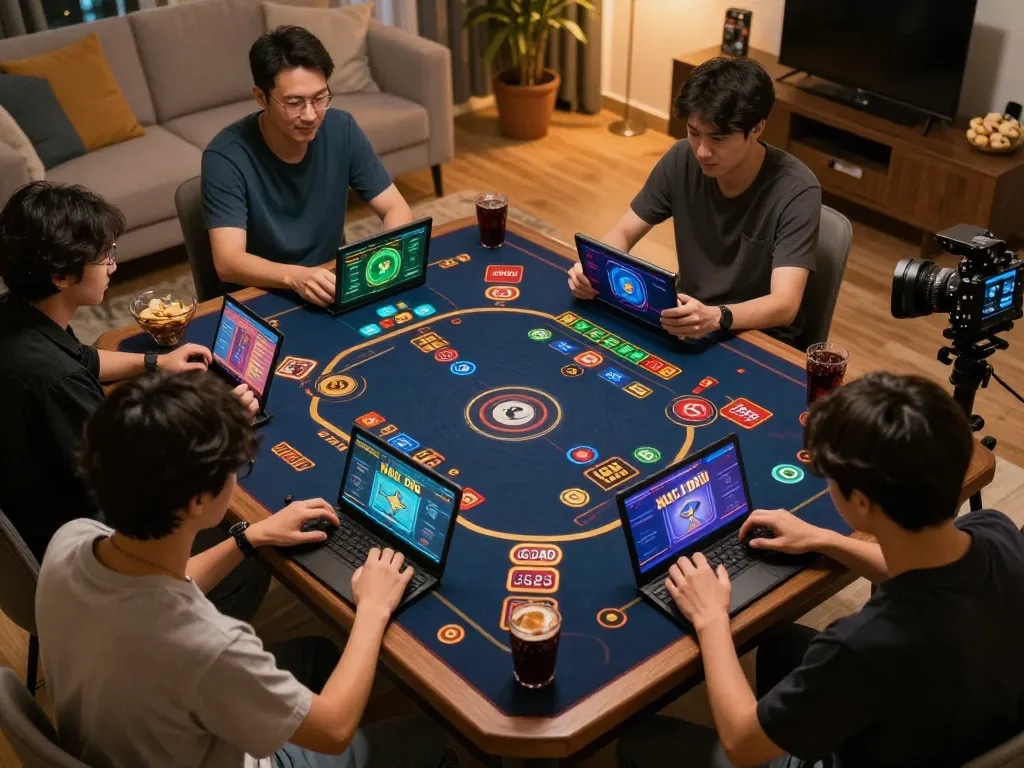 Xóc Đĩa Online players strategizing and enjoying their game at home.