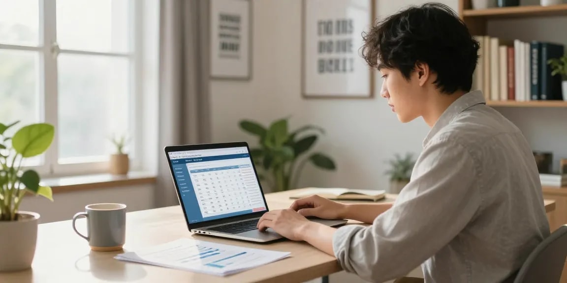 Calculadora hipoteca in an inviting home office environment with warm light and financial documents.