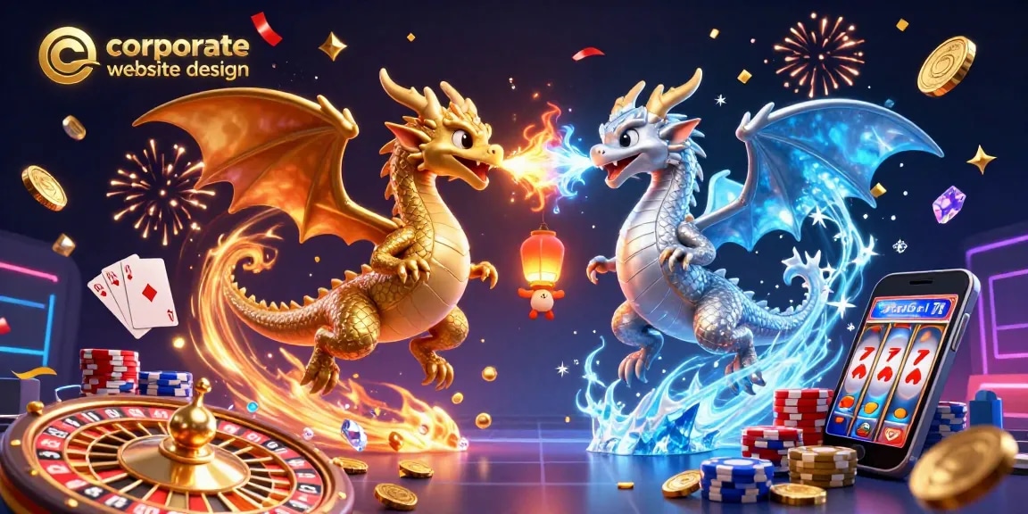 Experience corporate website design with dynamic dragons, lucky sevens, and vibrant casino elements.