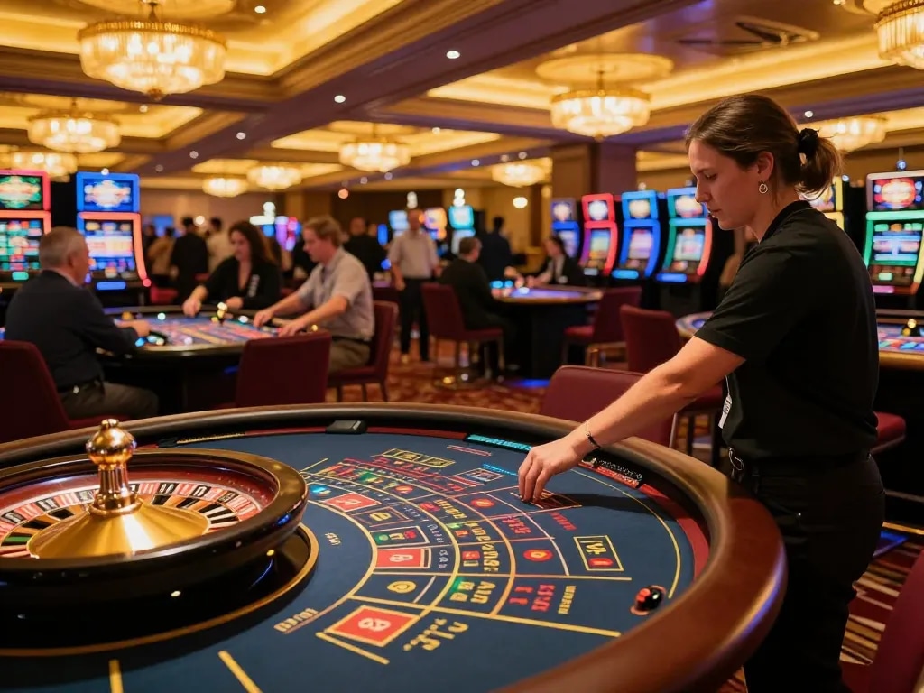 Excited player placing a bet at the roulette table as part of the keonhacai gaming experience in an upscale casino.