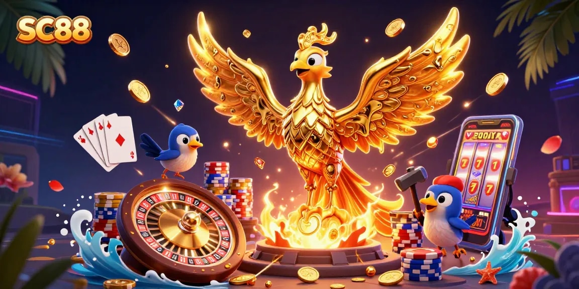 Experience the thrilling SC88 casino with molten metal phoenix and dynamic gaming elements.