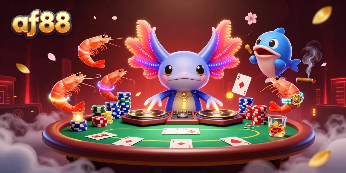 Experience exciting poker action at af88 with vibrant characters and dynamic elements in a stunning illustration.
