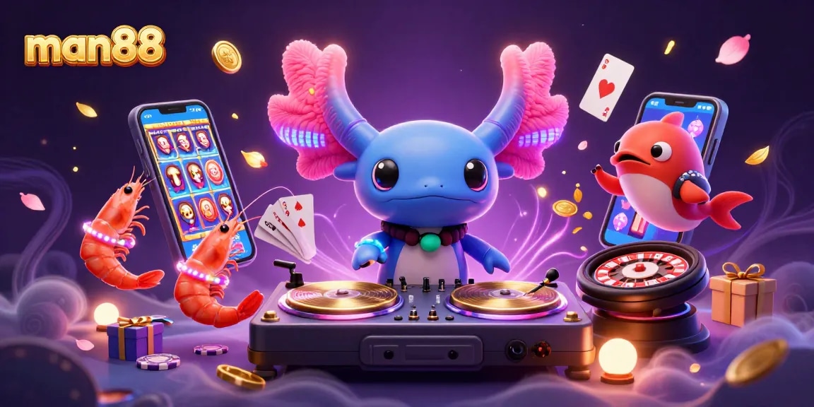 Experience the thrilling games of man88 with vibrant casino elements featuring slot games and dynamic characters.