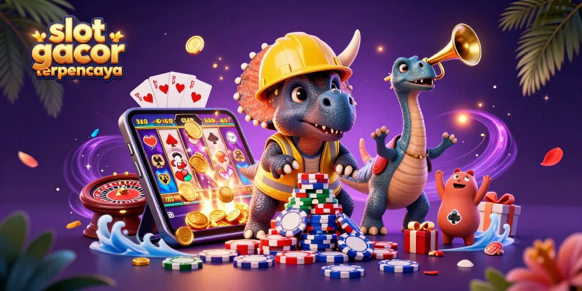Experience the excitement with slot gacor terpercaya in this vibrant 3D illustration featuring dynamic gaming elements.