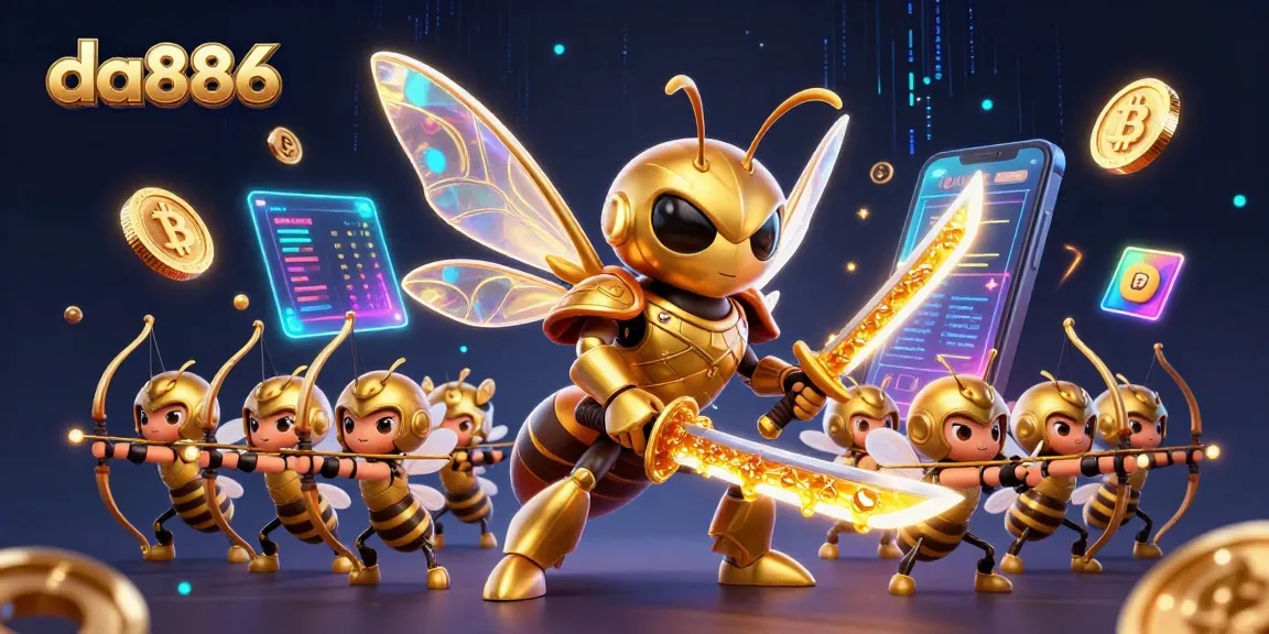 Engage in thrilling gameplay at da886 with vibrant 3D casino elements featuring crypto coins and dynamic characters.