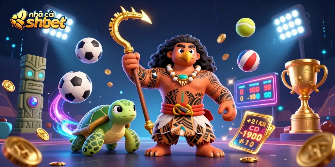 Experience the thrill of nhà cái shbet with vibrant casino-themed 3D illustration showcasing dynamic sports betting elements.