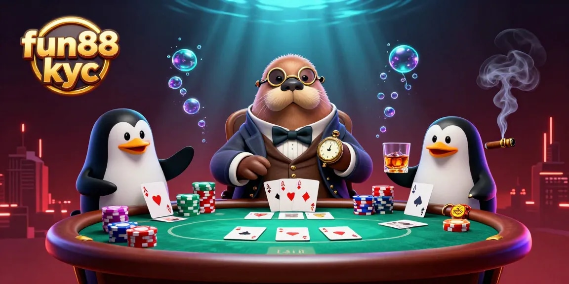 Nhận thưởng hấp dẫn tại bàn poker Fun88 KYC với walrus quý phái và dealer chuyên nghiệp.
