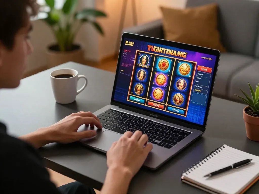 Ikuti permainan slot online bintangmpo dalam pengaturan bermain yang nyaman di rumah, menunjukkan gameplay strategis