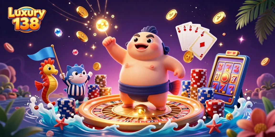 Engage with Luxury 138's dynamic underwater casino scene featuring treasures and gameplay elements.