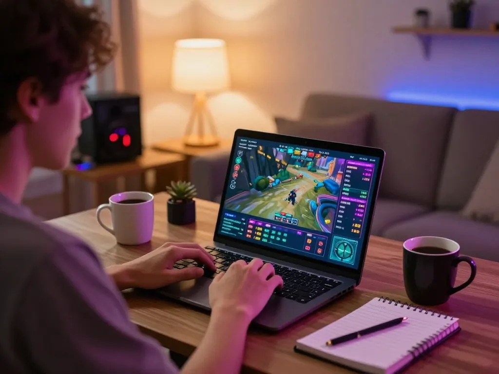 Nohu90 user engaged in online betting strategies on a laptop in a cozy setting.