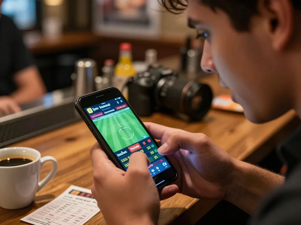 Active sports betting session with keonhacai odds displayed on smartphone, capturing excitement and strategy.