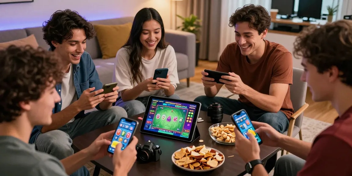 Group of friends enjoying a card game online at https://gamebaidoithuong.is/, showcasing excitement and vibrant gaming atmosphere.