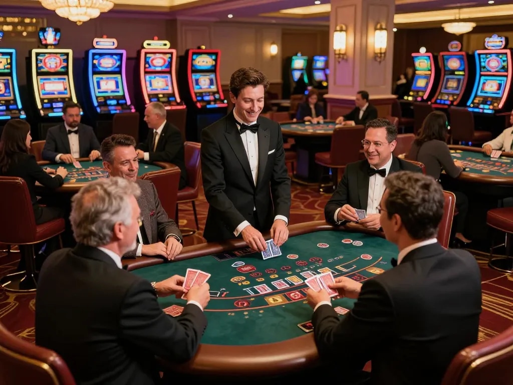 eel88 players enjoying a thrilling blackjack game in a lively casino atmosphere