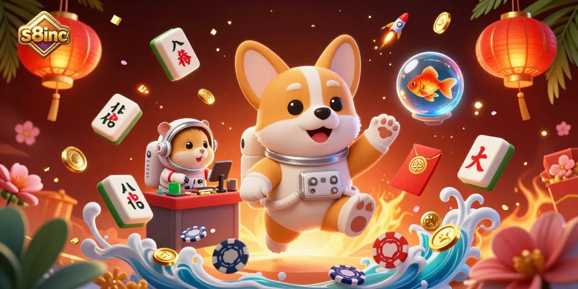 Experience the dynamic action at s8inc with a playful 3D scene featuring floating poker chips and golden coins.