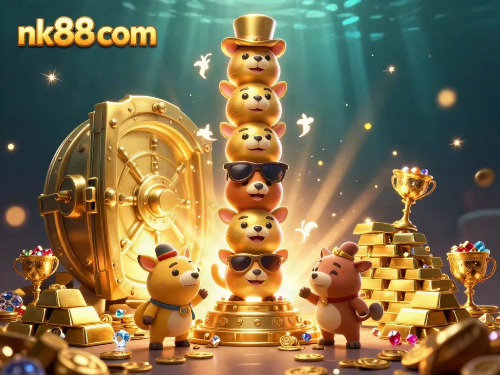 Spin and win at nk88 com with vibrant casino totems and bursting treasures.
