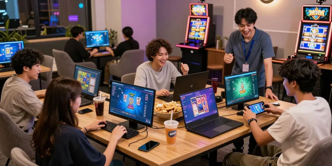 Users enjoying exciting games on GEMWIN platform at a vibrant gaming lounge, showcasing fun and community.