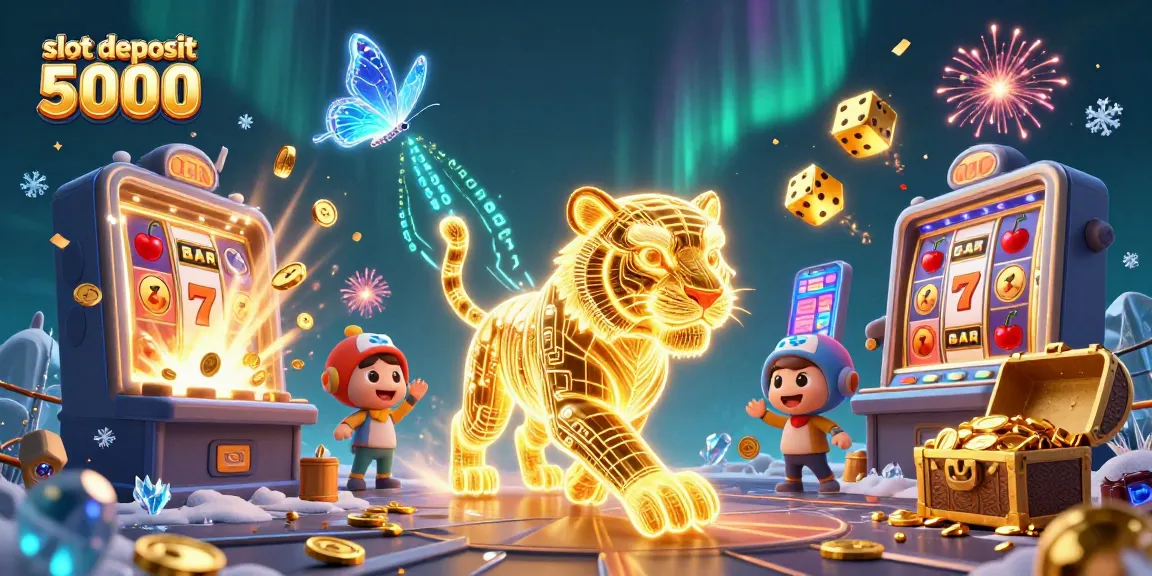 Engage in thrilling wins at slot deposit 5000, capturing vibrant 3D visuals of golden tiger and jackpot excitement.