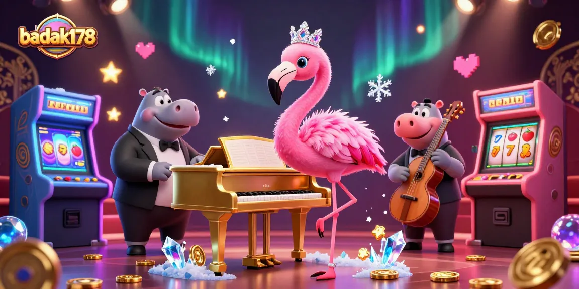 Join the fun at badak178 with lively casino characters surrounded by dazzling slot elements.