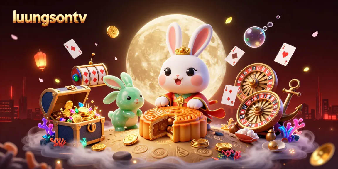 Experience the enchanting world of luongsontv where the moon rabbit reveals poker chips in an immersive gambling-themed 3D illustration.