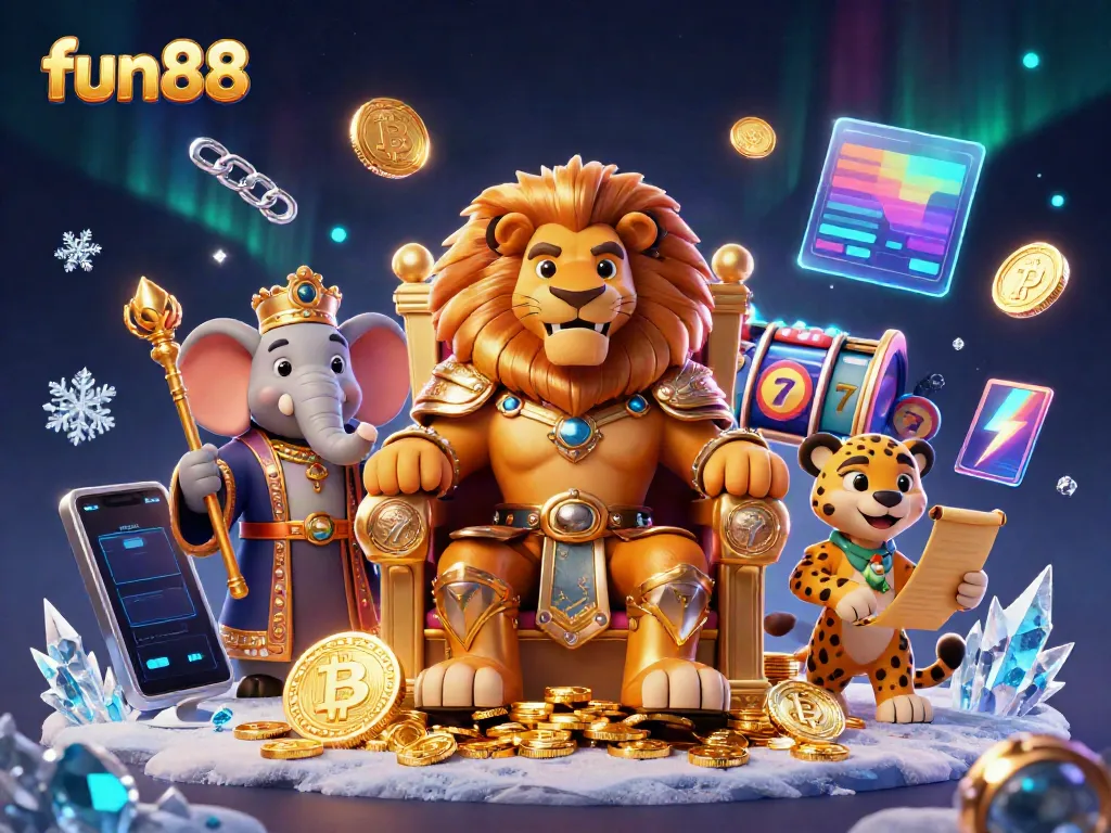 Engage in exciting fun88 casino experiences featuring a lion king on a throne of gold coins.