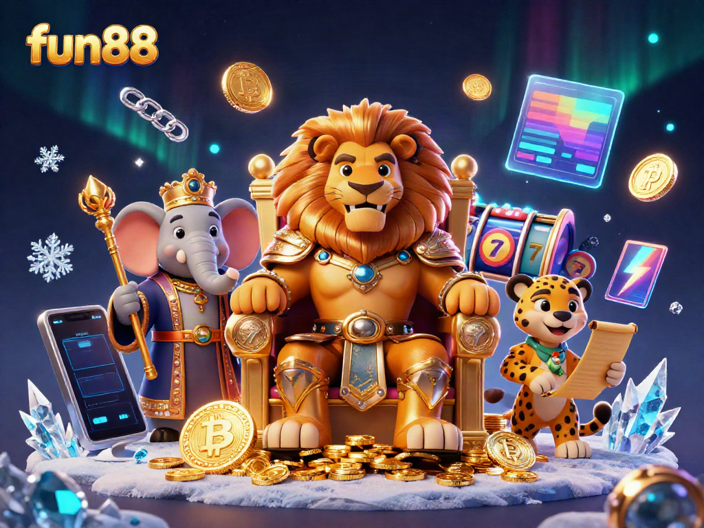 Engage in exciting fun88 casino experiences featuring a lion king on a throne of gold coins.
