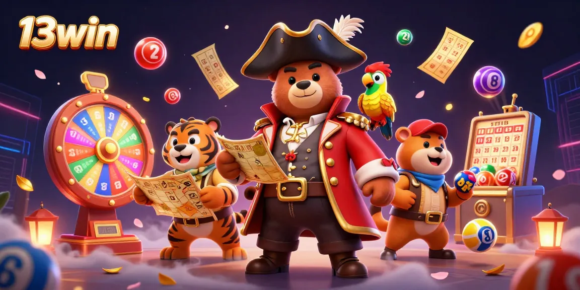 Experience the thrill of 13win with a dynamic 3D pirate casino scene featuring games and excitement.