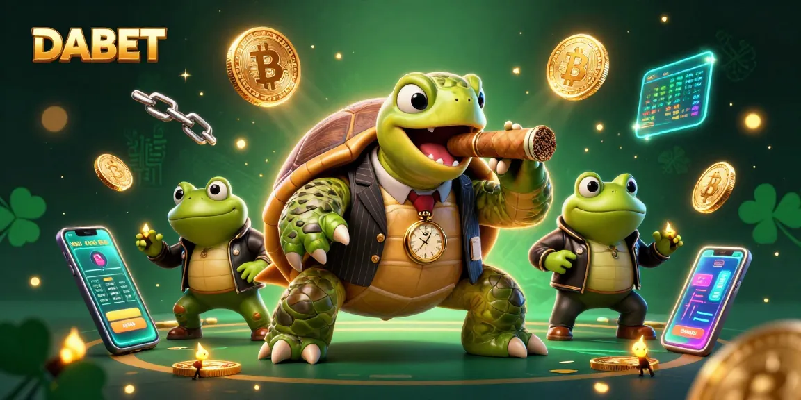 Engage with DABET's thrilling casino scene featuring a sleek snapping turtle and vibrant game elements.