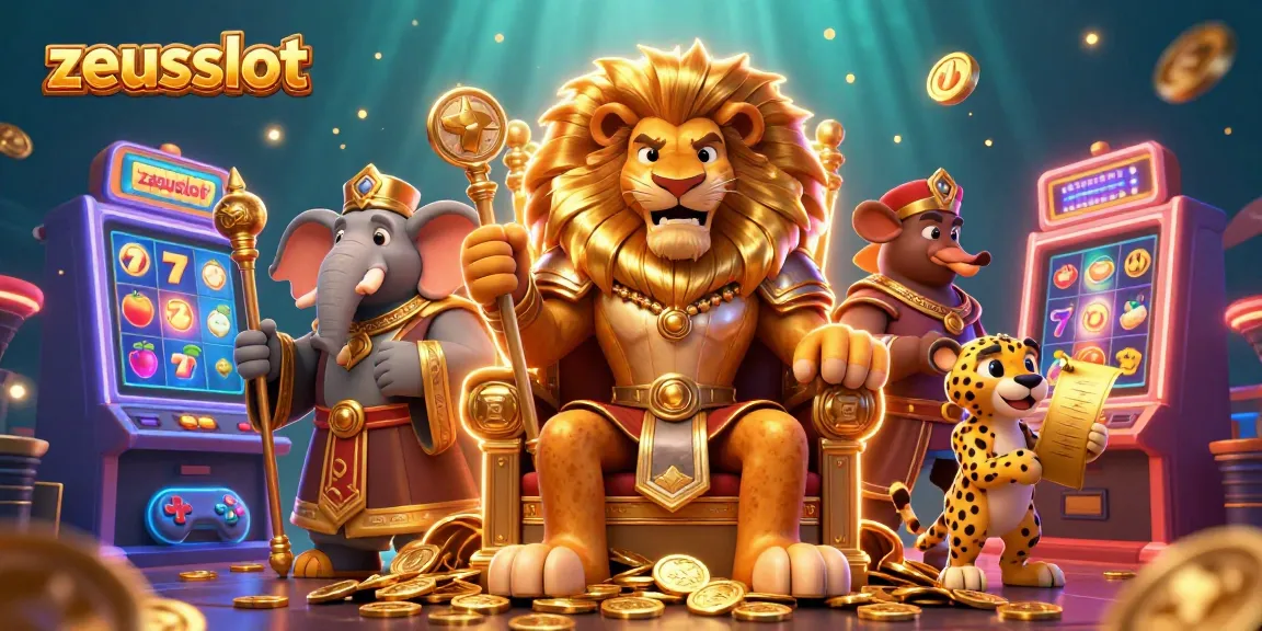 Spin to win with zeusslot as the lion king governs a vibrant casino scene filled with jackpot opportunities.