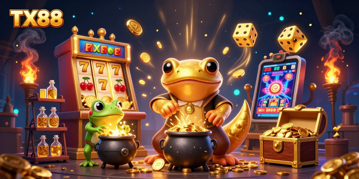 Experience TX88 with a dynamic scene of a golden alchemist transforming metals into casino fortunes.