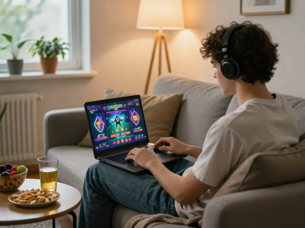 I migliori siti non AAMS: giovane giocatore al casinò online in un'atmosfera accogliente.