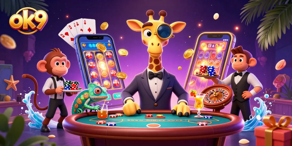 Discover exciting games at ok9 with a giraffe high-roller and playful casino elements.