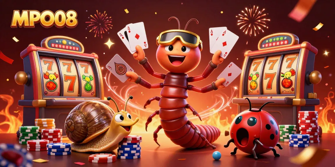 Experience fun with MPO08 as a lively 3D cartoon dealer showcases card games alongside gaming symbols and vibrant casino elements.
