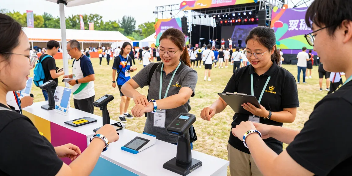 Efficient access control with electronic wristbands at a vibrant festival, showcasing NFC technology in action.