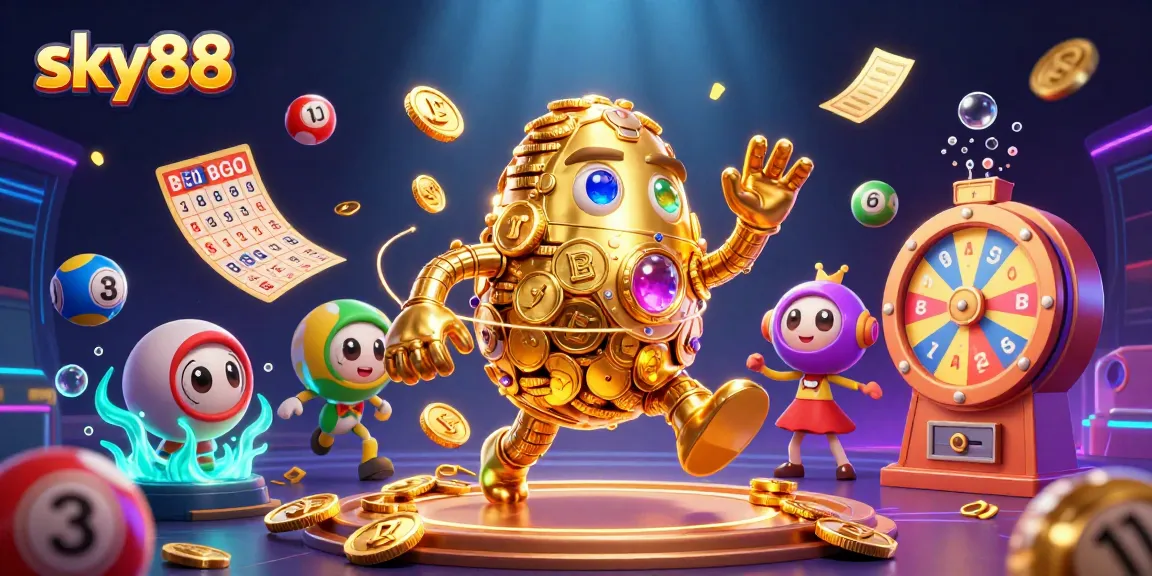 Engage in thrilling gameplay at sky88 with vibrant casino elements and a golden golem.