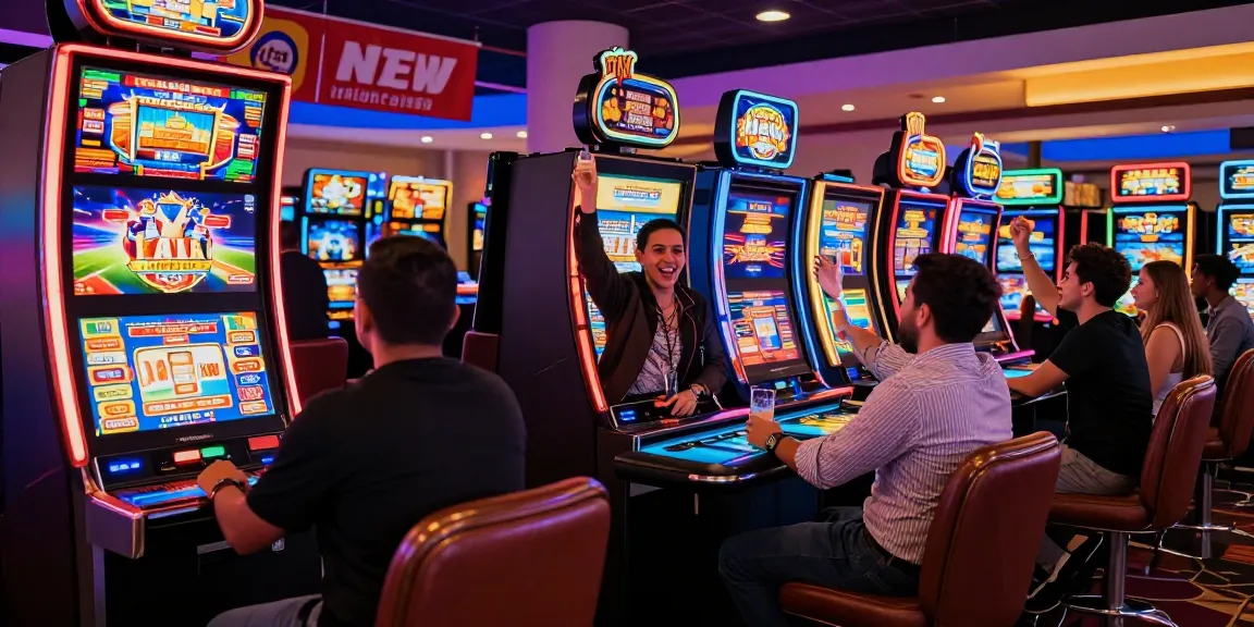 Exciting casino pin up scene in Paraguay with players at retro slot machines and vibrant atmosphere.