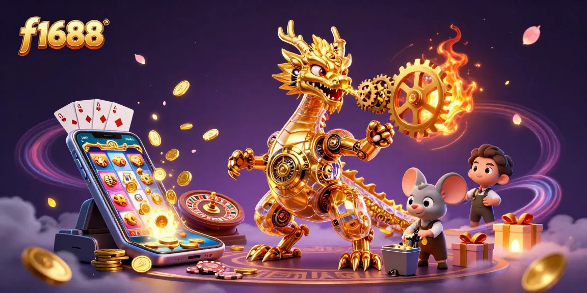 Experience f1688 gaming with an enchanting biomechanical dragon and action-packed casino elements.