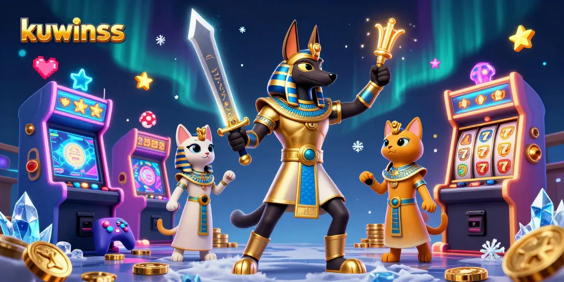 Experience thrilling gameplay at kuwinss with a lavish depiction of Anubis and Bastet amid dazzling casino elements.