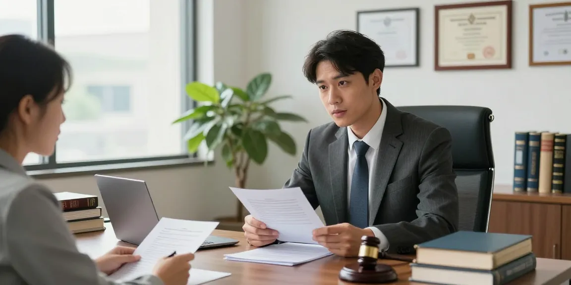 A cool way to improve legal outcomes with professional lawyer consulting client in modern office.