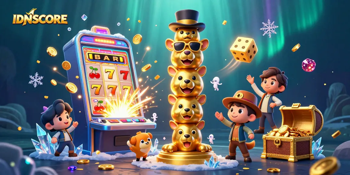 Play thrilling slots on IDNSCORE with dynamic 3D illustration showcasing excitement and winning moments.