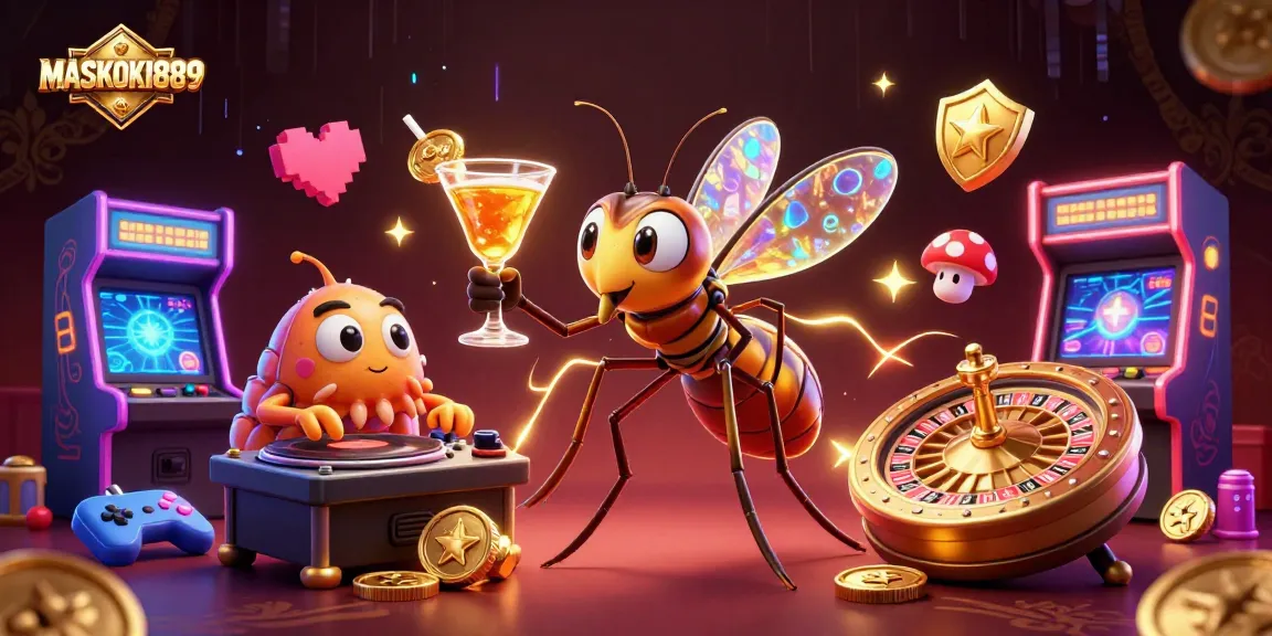 Experience the excitement of MASKOKI889 with vibrant casino elements and dynamic characters