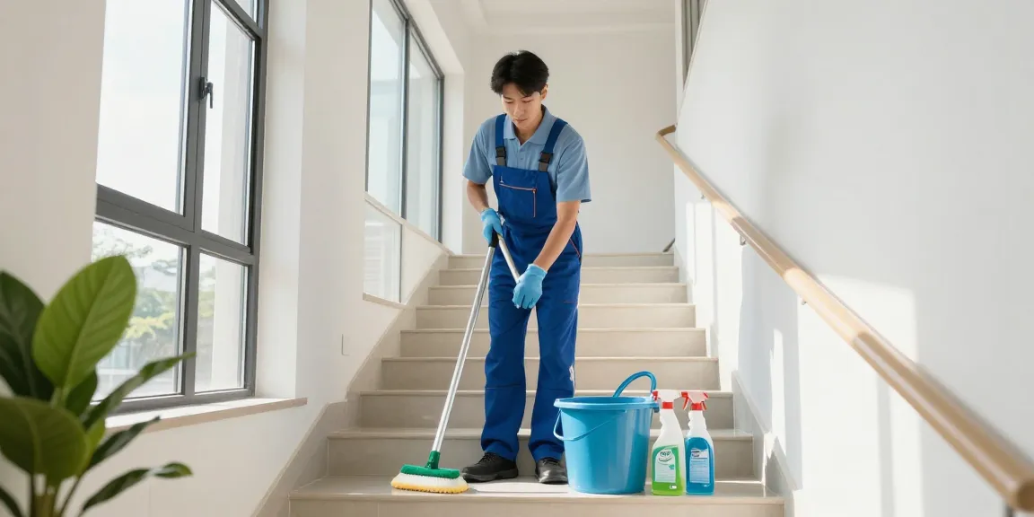 Treppenhausreinigung Dortmund durch professionelles Reinigungsteam in modernem Gebäude.